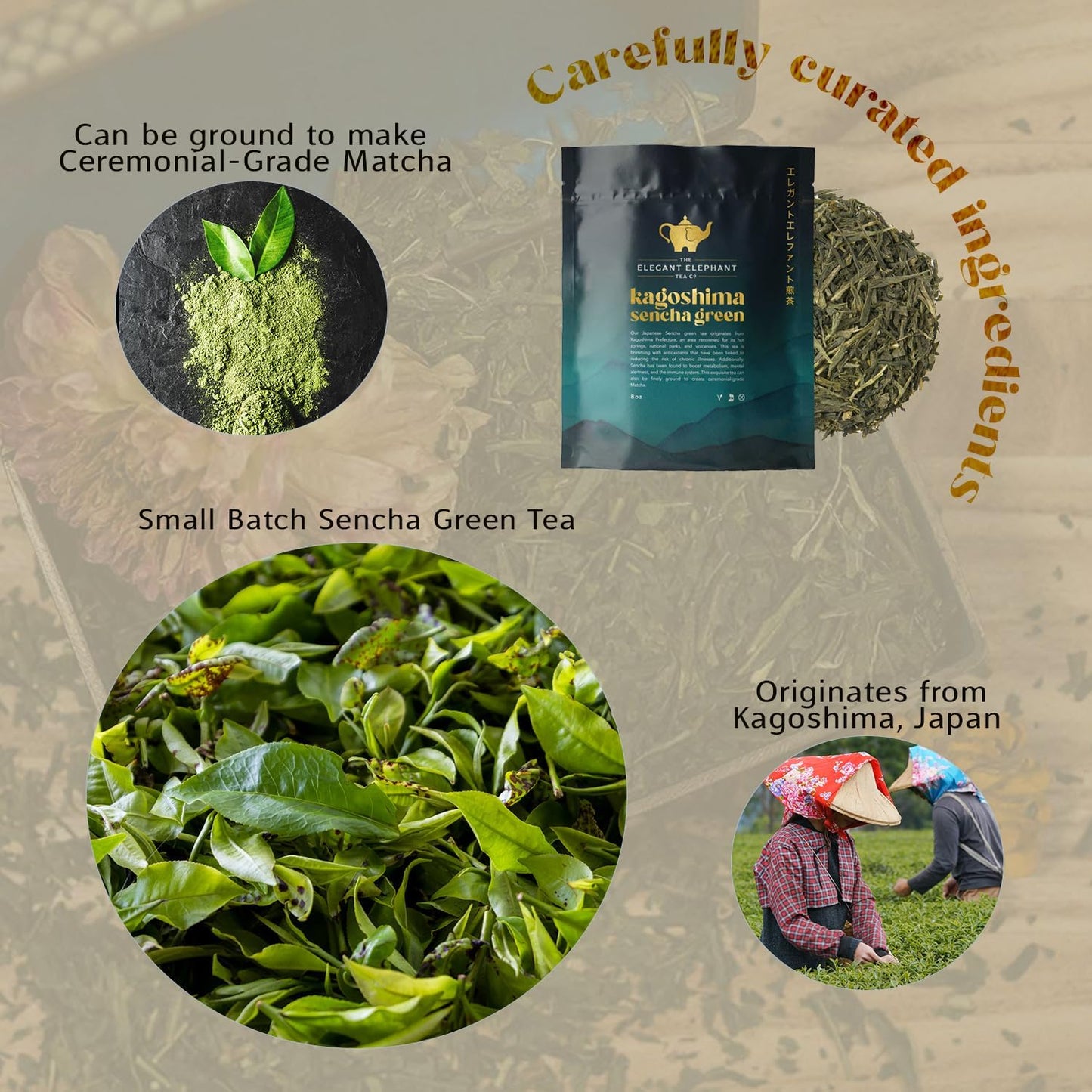 Japanese Sencha Green Tea, Organic Loose Leaf Sencha Tea – Antioxidant & Detox Support – Refreshing Hot or Iced Green Tea – 8 oz Resealable Bag (Makes 100 Cups) – The Elegant Elephant
