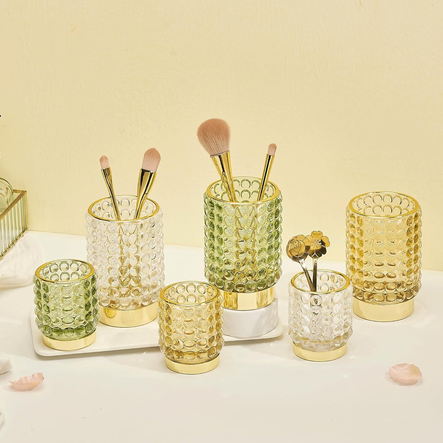 Makeup Brush Holder Organizer,Toothbrush Holders,Desk Pen Pencil Holder,Multifunctional Vintage Glass Brush Cup(A38-1-US/Clear/L)