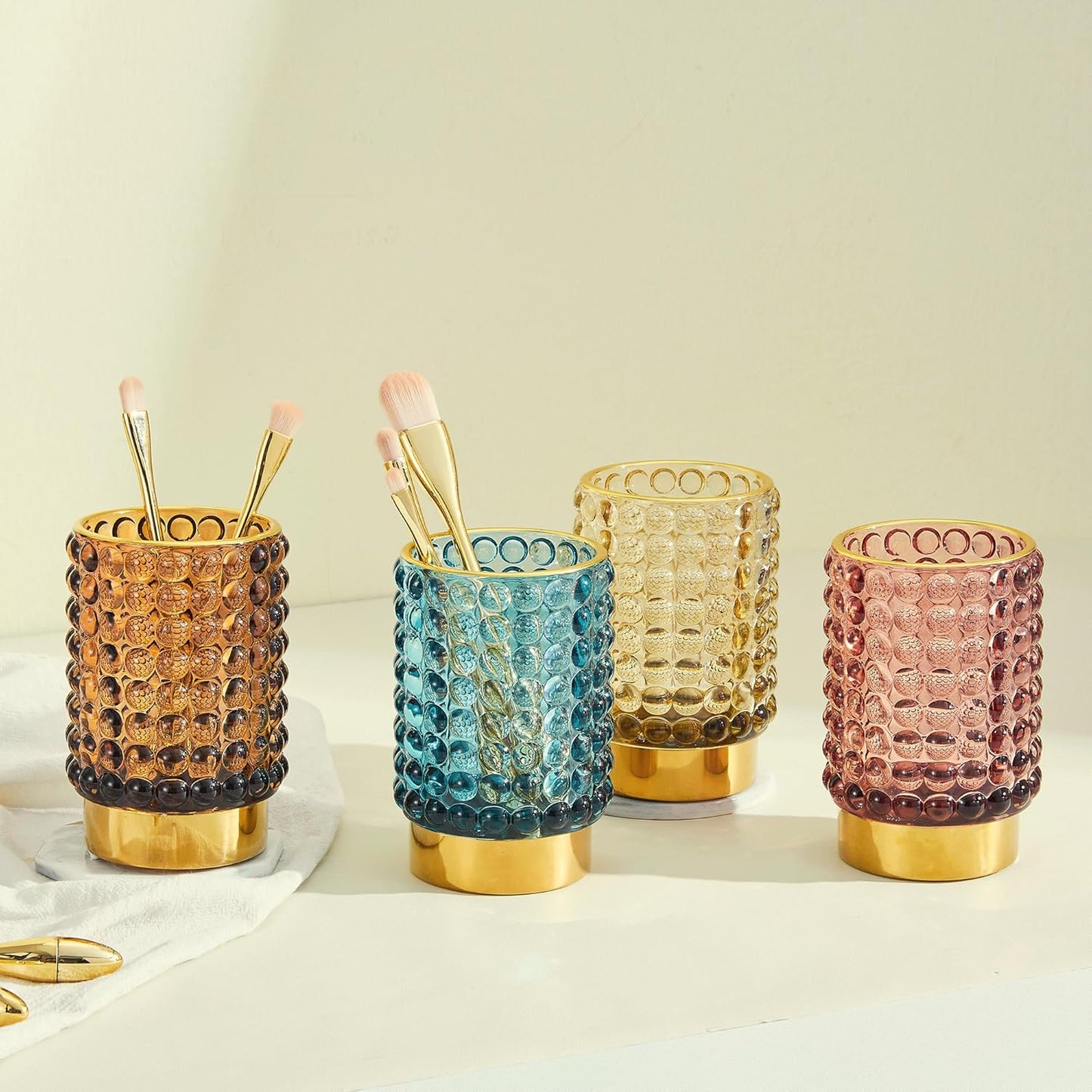 Makeup Brush Holder Organizer,Toothbrush Holders,Desk Pen Pencil Holder,Multifunctional Vintage Glass Brush Cup(A38-7-US/Blue/L)