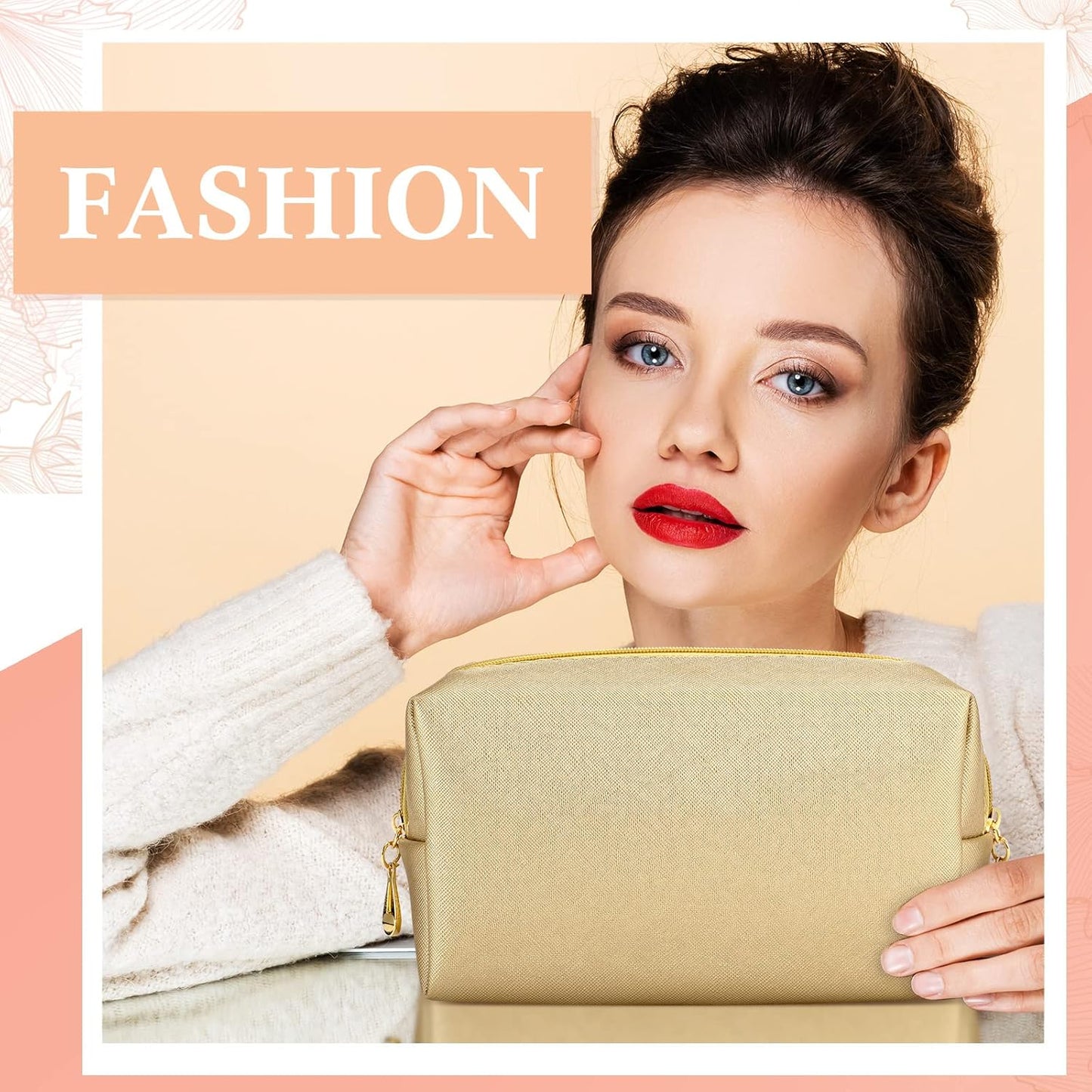 Kigeli 15 Pcs Aesthetic Makeup Bags PU Leather Cosmetic Pouches Waterproof Plain Toiletry Bags Makeup Pouches Bulk for Women Party Gift Travel Storage Organizer(Champaign Gold)