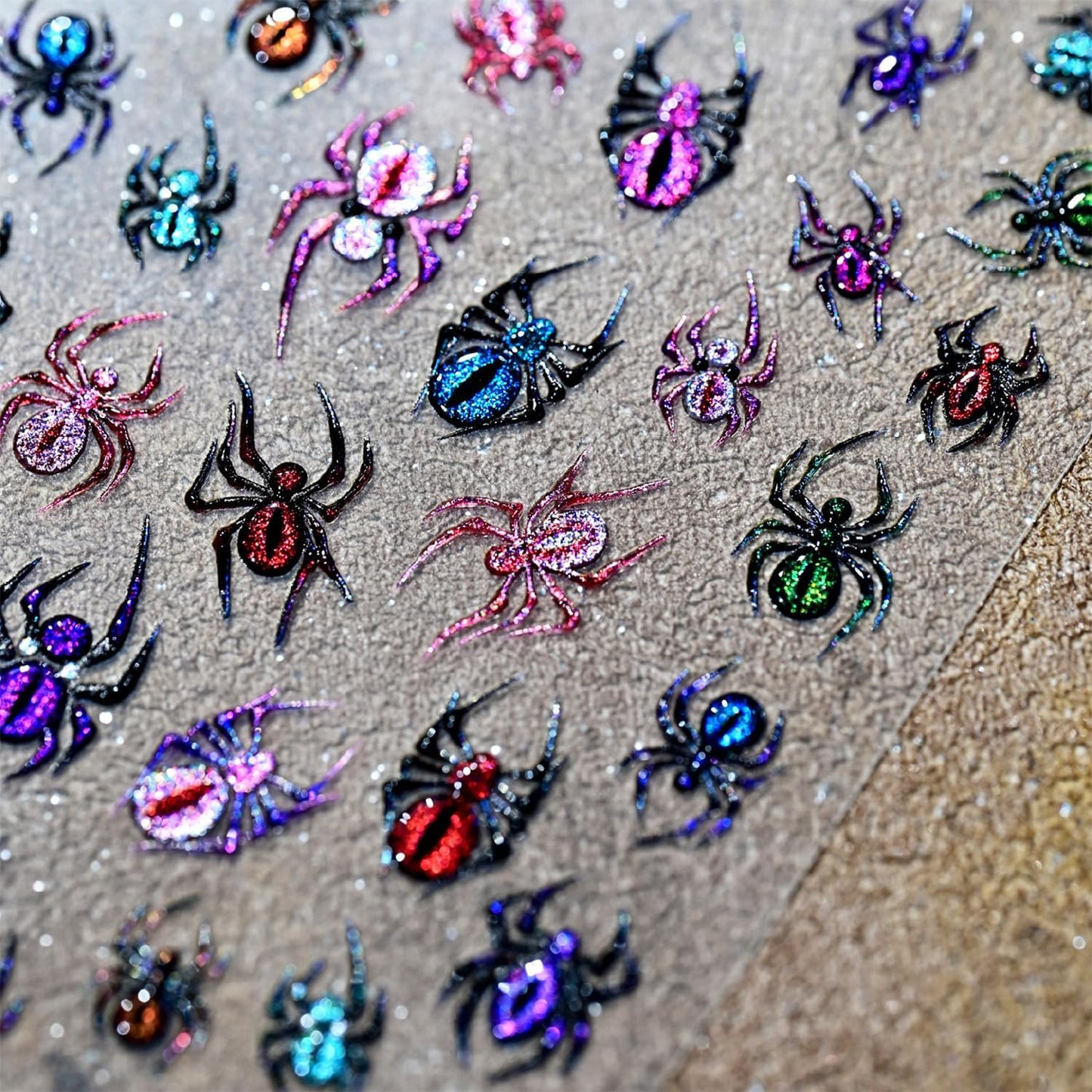 1 Sheets Embossed Halloween Nail Stickers for Nail Art 5D Self-Adhesive Spider Nail Art Stickers Colorful Spider Nail Decals Halloween Nail Design Sticker for Women DIY Manicure
