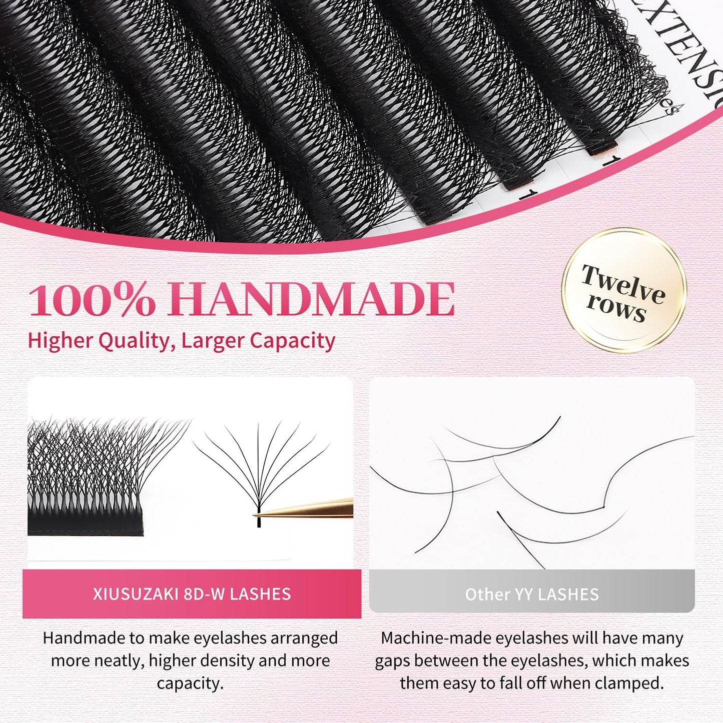 W Lash Extensions Supplies 8D Eyelash Extensions W Shape 0.07mm Thickness D Curl 13mm Premade Fans Easy Fan Lashes Volume Matte Black 12 Rows Crisscross Eye Lashes(W-8D-0.07-D,13mm)