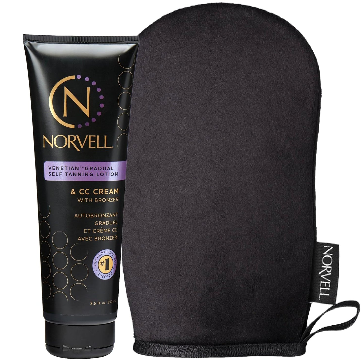 Norvell Tanning Bundle: Self Tan Extender Lotion, 8,5 fl. oz. + Streak Free Tan Applicator Mitt - Premium After Tanning Lotion Moisturizer and Washable Mitt for Flawless Results