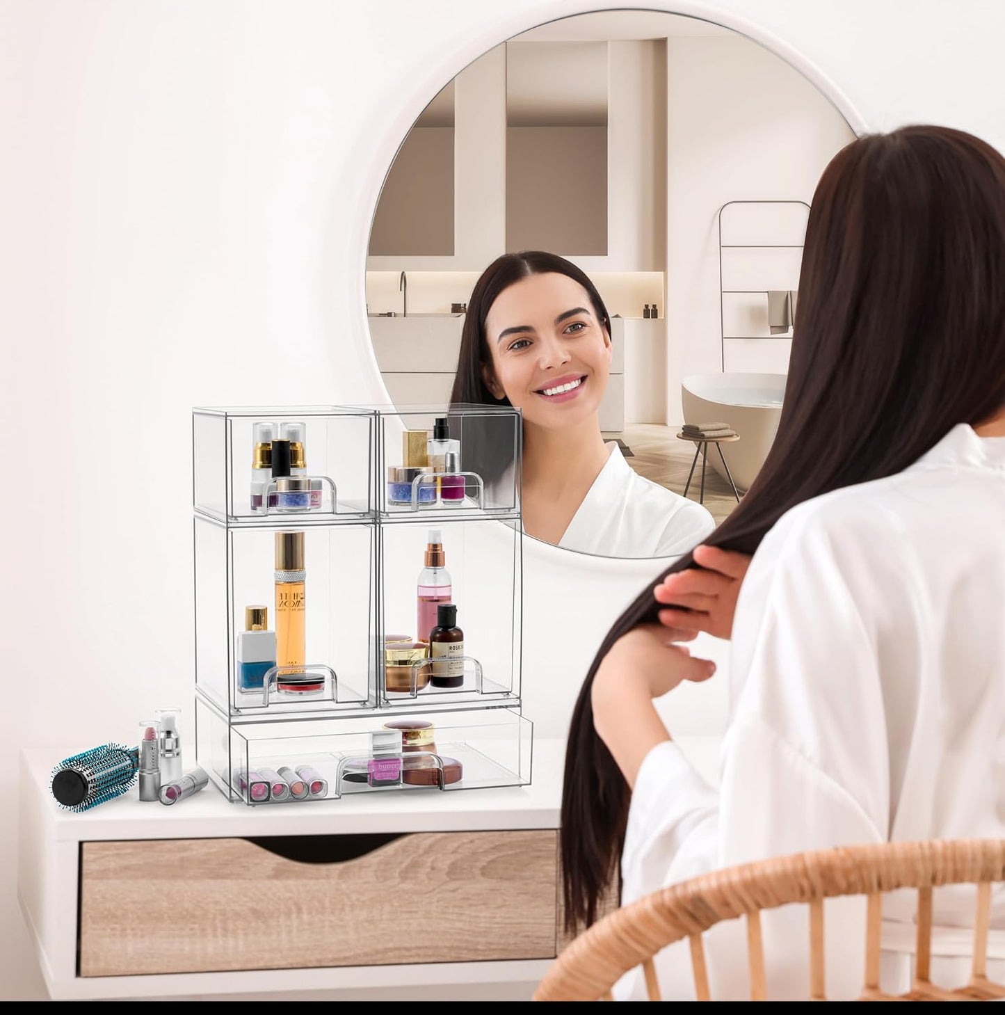 Sorbus Acrylic Storage Containers - 3 Pack, Stackable Storage Bins Set for Bathroom Organization - Clear Acrylic Drawer Organizers - Makeup Case Pull-Out Drawers (4.4’’ Tall and 12.1’’ Wide)