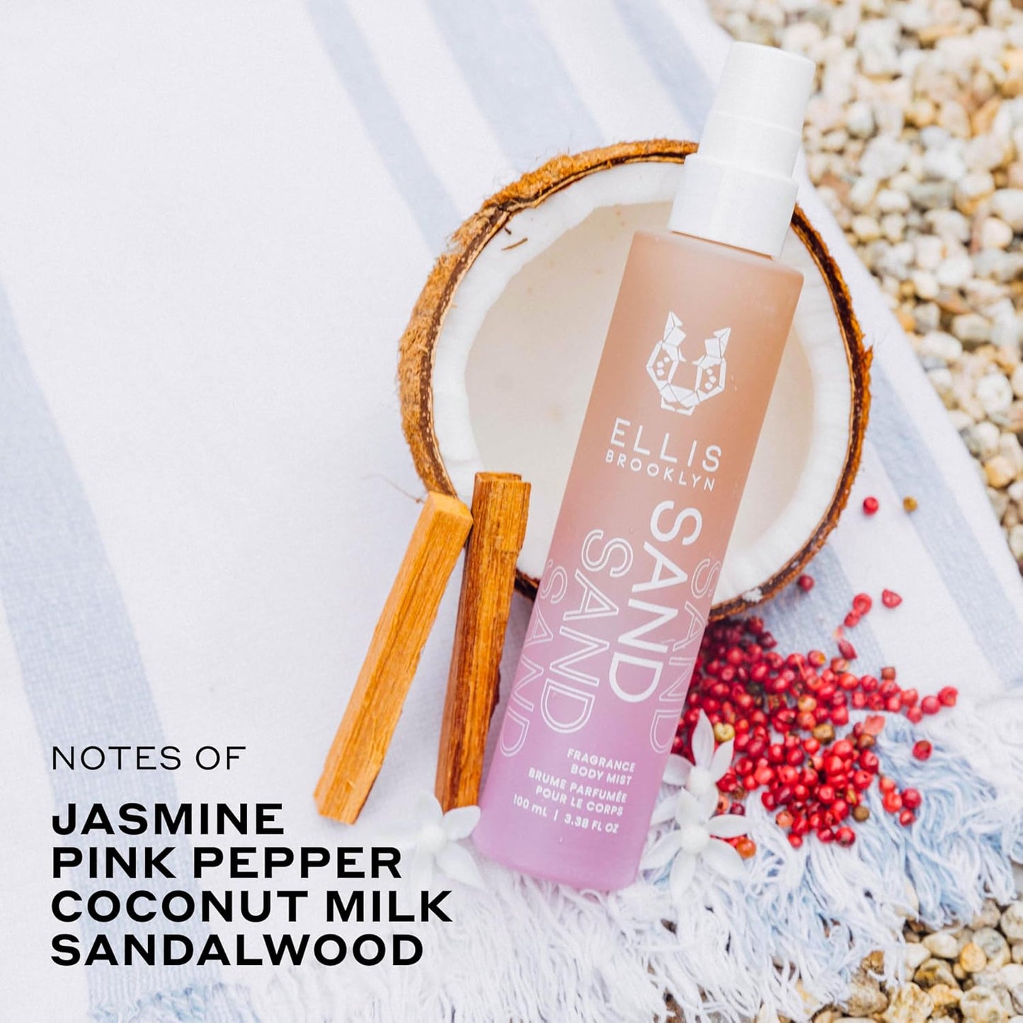 Ellis Brooklyn SAND Hair And Body Fragrance Mist - Gourmand Musk Perfume Mist with Italian Bergamot, Ginger Lily, & Vanilla Absolute, Vegan Perfume Made In The USA, 50ml 1.7 Fl Oz