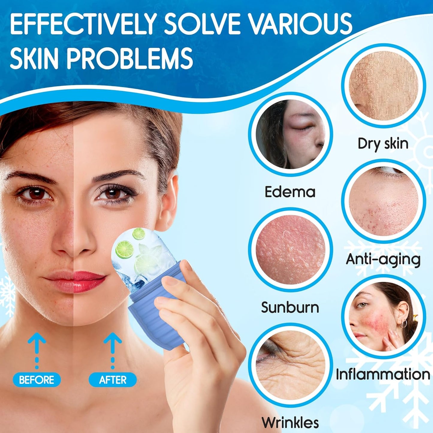 2Pcs Ice Roller for Face, Ice Face Roller, Reusable Silicone Ice Mold for Face, Facial Beauty Ice Roller Skin Care Tools for Shrink Pores Anti Wrinkle Reduce Puffiness (Green + Purple)