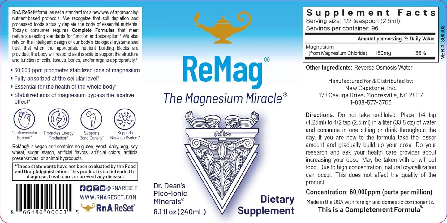 RnA ReSet ReMag Liquid – High Absorption Magnesium Chloride, 8.1 Fl Oz (1-Pack)