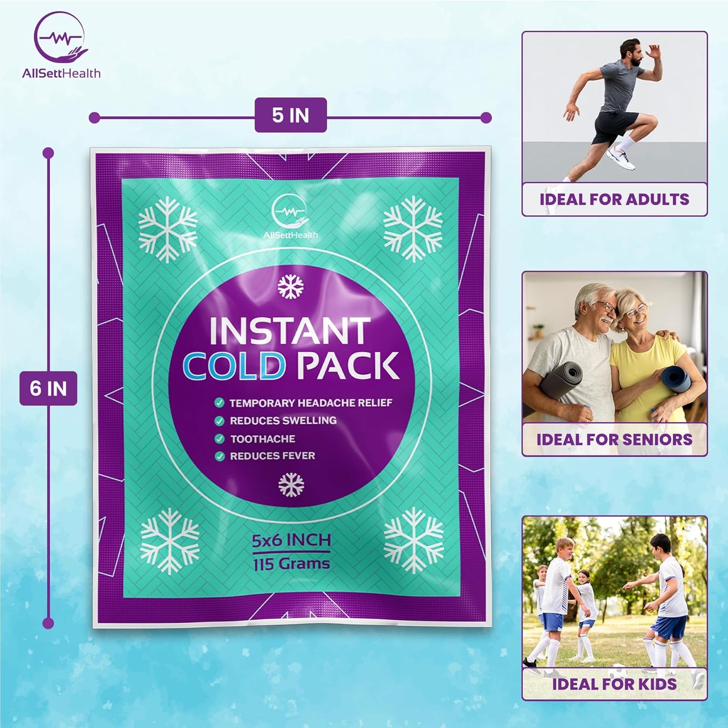 Disposable Instant Ice Cold Packs (6” x 5”) Bulk 100 Pack | Cold Compress Ice Pack for Pain Relief, First Aid & Outdoor