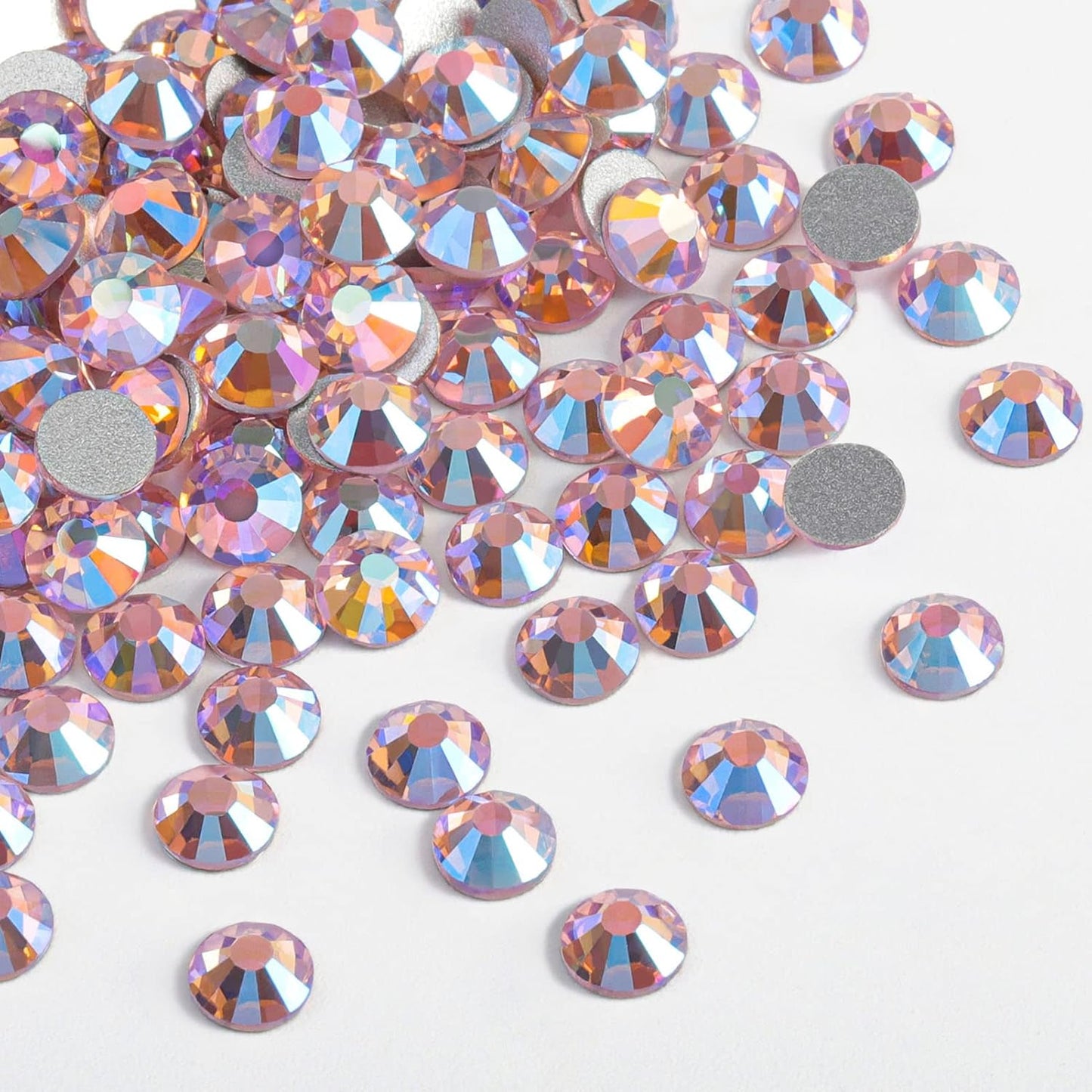 Beadsland 1440 Pieces Flat Back Crystal Rhinestones Round Gems,Light Pink AB,SS8,2.3-2.5mm
