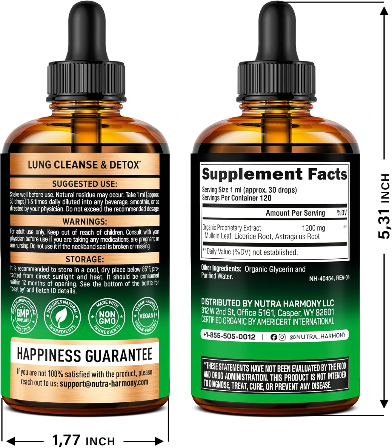 Mullein Drops for Lungs - USDA Organic Liquid - Mullein Leaf Extract Supplement - Made in USA - Lung & Bronchial Cleanse for Smokers - Respiratory Health Support - As Tincture, Tea, Pills - 4 fl oz