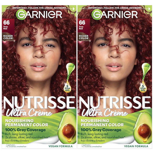 Garnier Hair Color Nutrisse Nourishing Creme, 66 True Red (Pomegranate) Permanent Hair Dye, 2 Count (Packaging May Vary)
