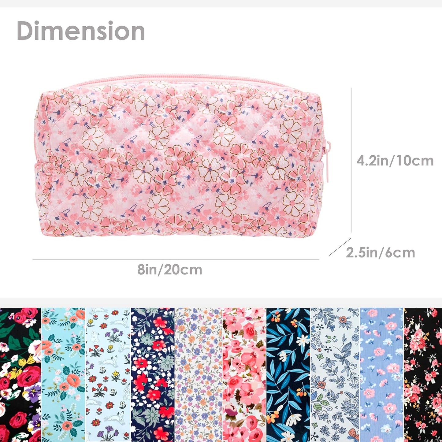 PAZIMIIK Vintage Quilted Makeup Bag Cosmetic Pouch for Brushes Pencils and Travel Make Up Accessories for Women and Girls Floral Pink