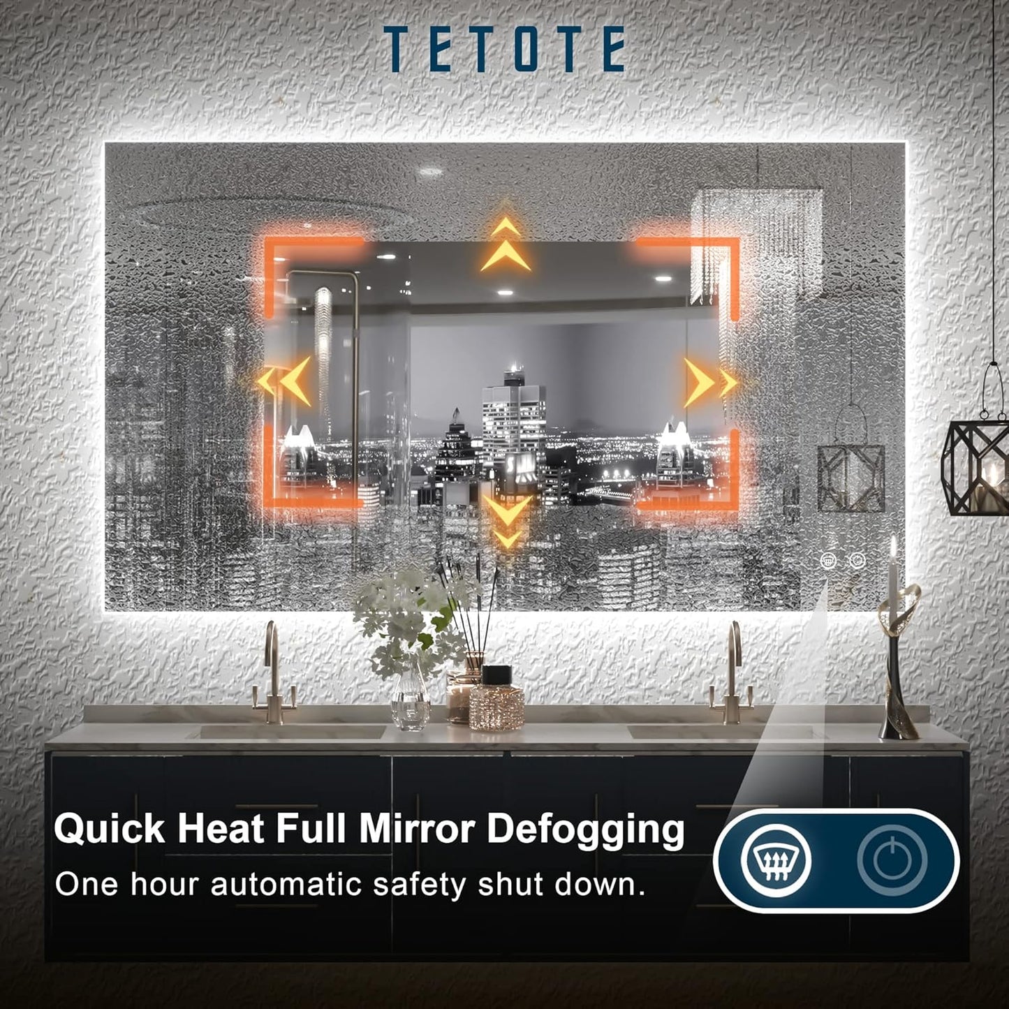 TETOTE 40 x 24 LED Backlit Vanity Mirror Bathroom,3Color White/Warm/Natural,Anti-Fog Lighted Mirror,Dimmable,Wall Mounted