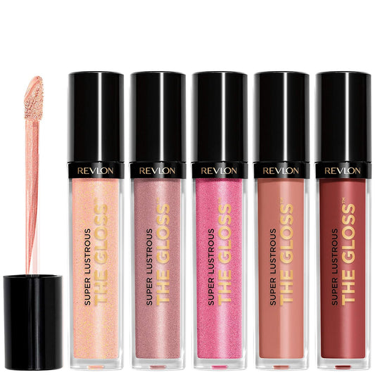 Revlon Super Lustrous The Gloss, 5 Piece Lipgloss Gift Set, Non-sticky High Shine Color in Cream & Pearl Finishes, Pack of 5, 0.75 Fl Oz