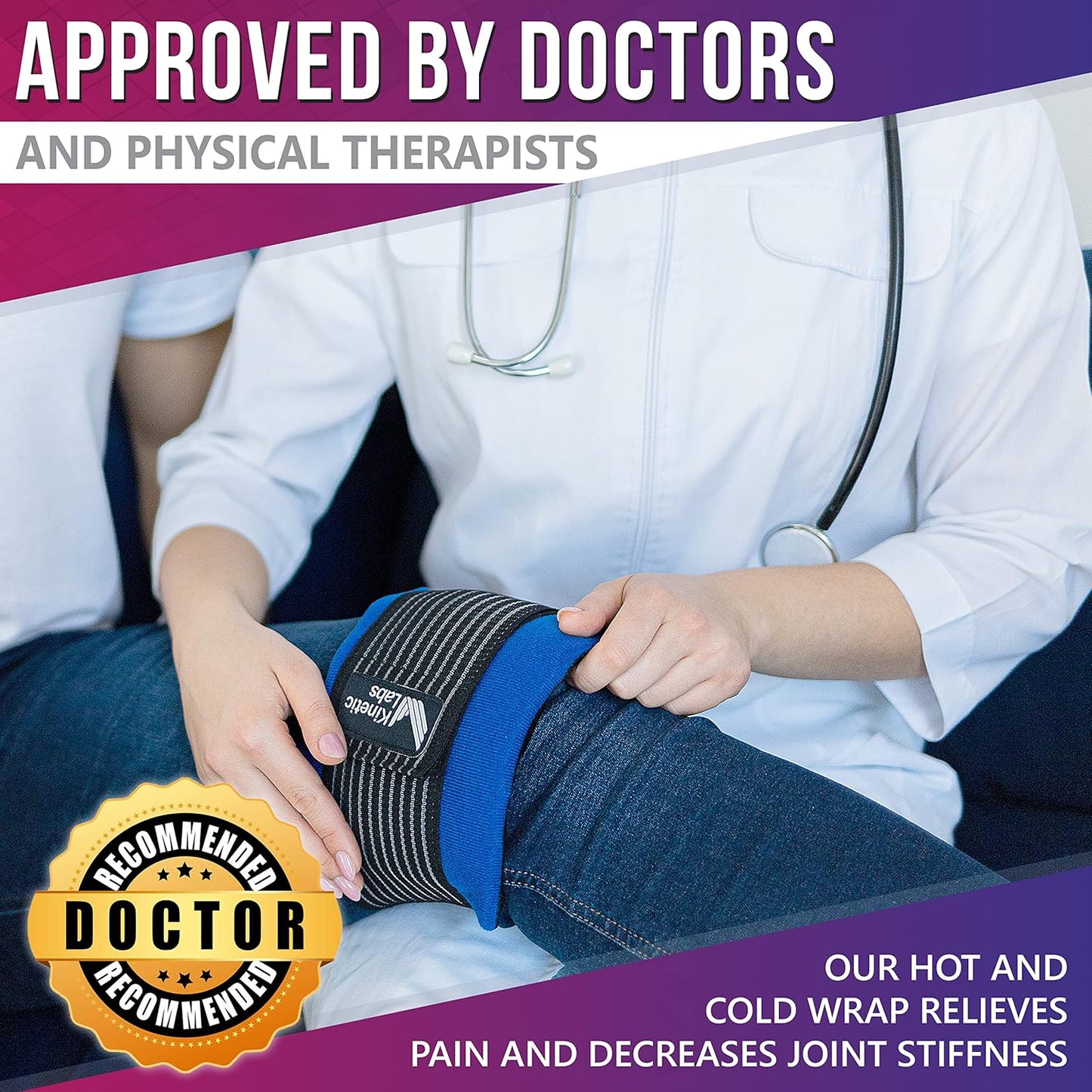 Reusable Ice Pack Wrap by Kinetic Labs - Gel Ice Pack Wrap - Ice Packs for Injuries Reusable (Large with Extra Gel Pack)