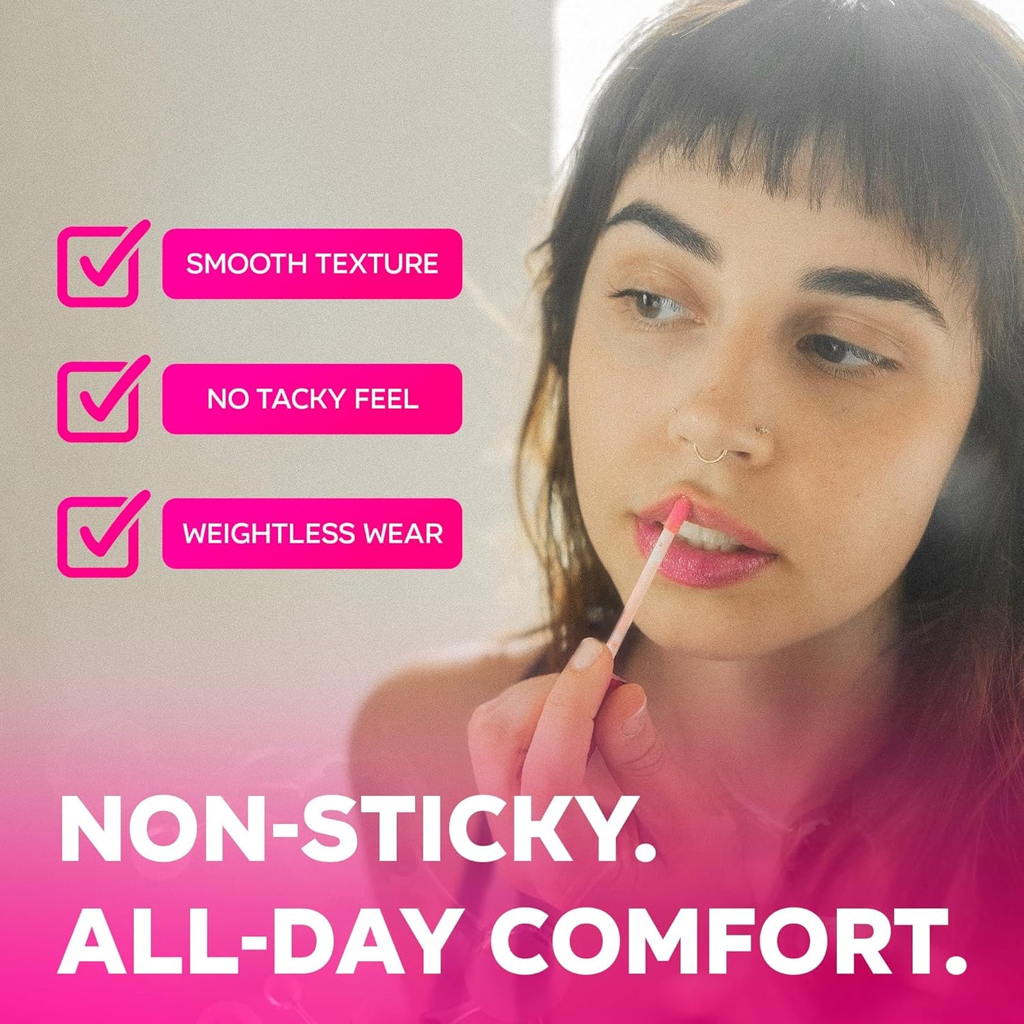 Pink Lip Gloss for Women – Infused with Vitamin E – Non-Sticky, Long Lasting, High Shine, Clean Formula – Pink Lipgloss, 1 Pack