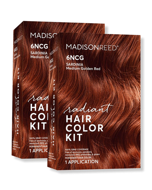 Madison Reed Radiant Hair Color Kit | 6NCG Medium Golden Red with Copper Tones (Sardinia Red) for 100% Gray Hair Coverage | Dimensional Permanent Hair Dye | PPD-Free & Ammonia-Free | 2 Pack