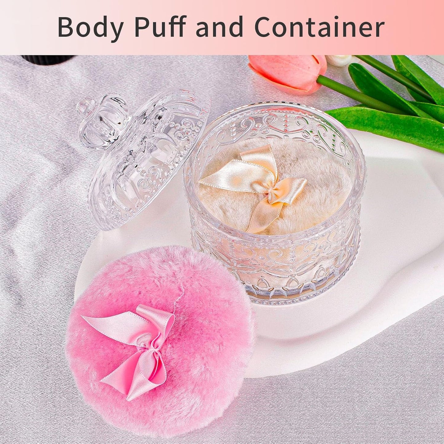 Large Body Powder Puffs and Containers, Crystal Clear Powder Container with Soft Power Puffs, Reusable Dusting Powder Case with Washable Velvet Face Body Glitter Puffs Wet and Dry Makeup