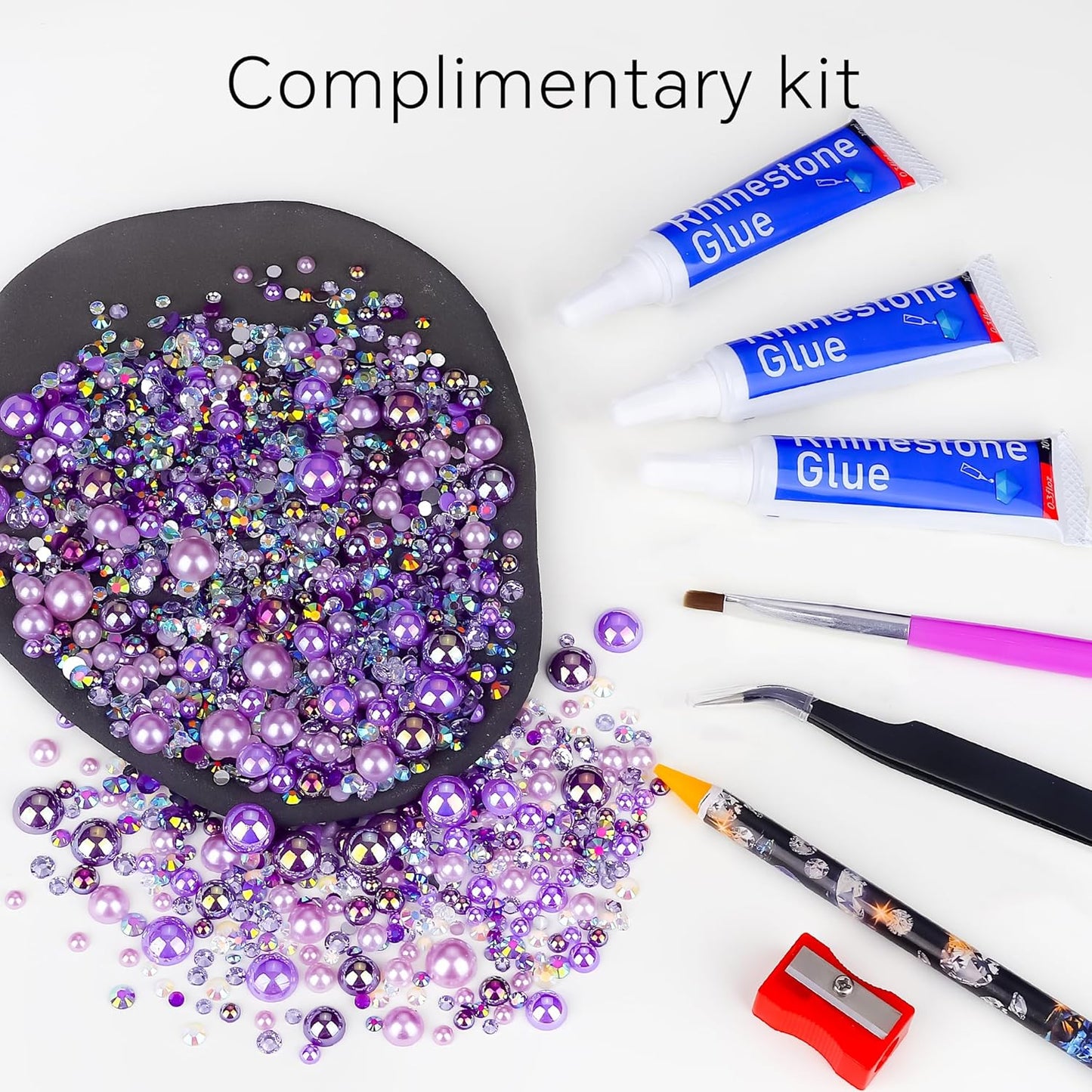 60g Purple AB Flat Back Pearls Rhinestones for Crafts Mixed Size 3mm-10mm AB Color Round Half Pearls Flatback Pearl Beads and Resin Rhinestones Set for Face Art