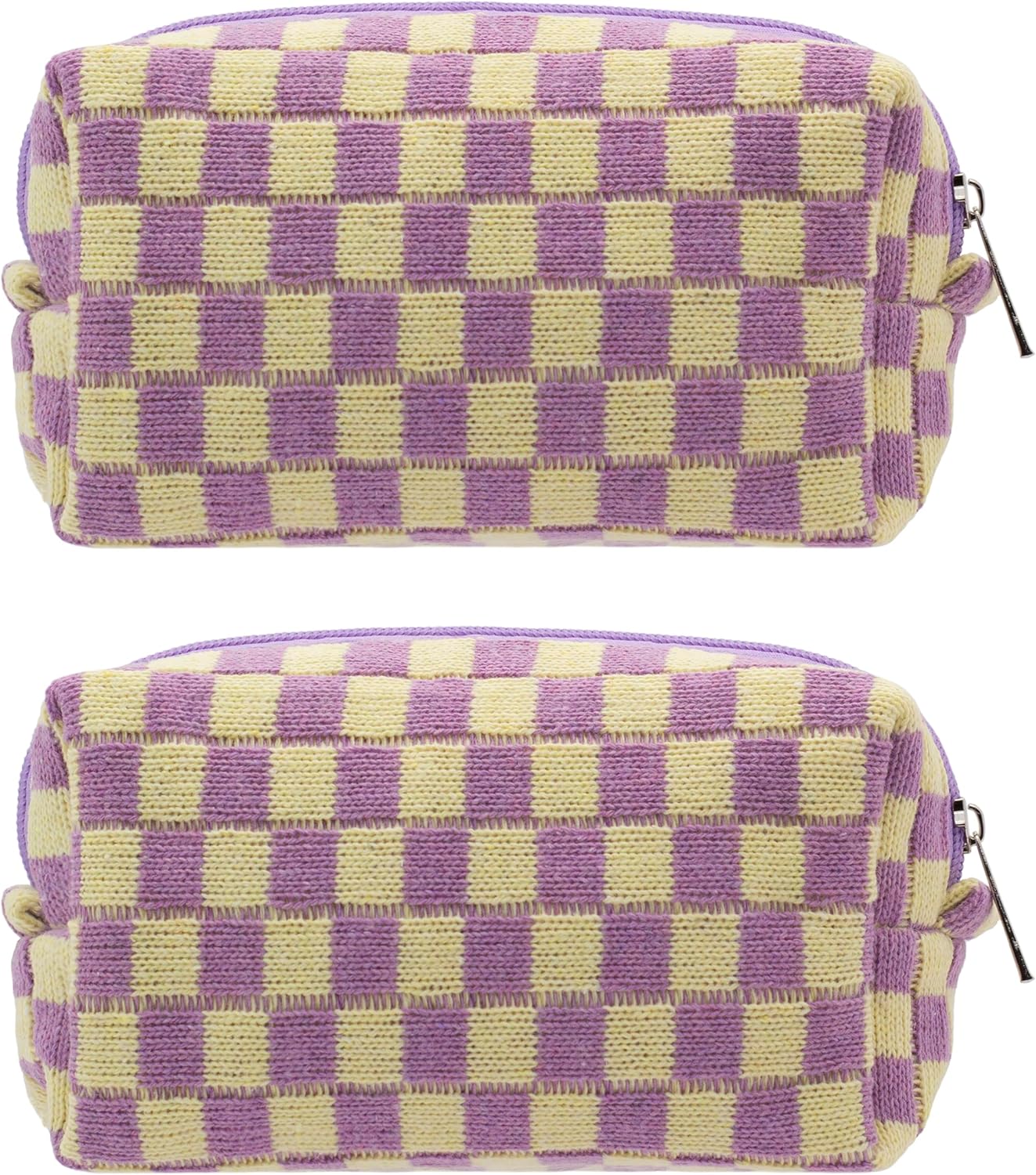 PAZIMIIK Checkered Makeup Bag for Purse Portable Zipper Make Up Pouch Small Cosmetic Case for Travel Accessories (2PCS Purple)