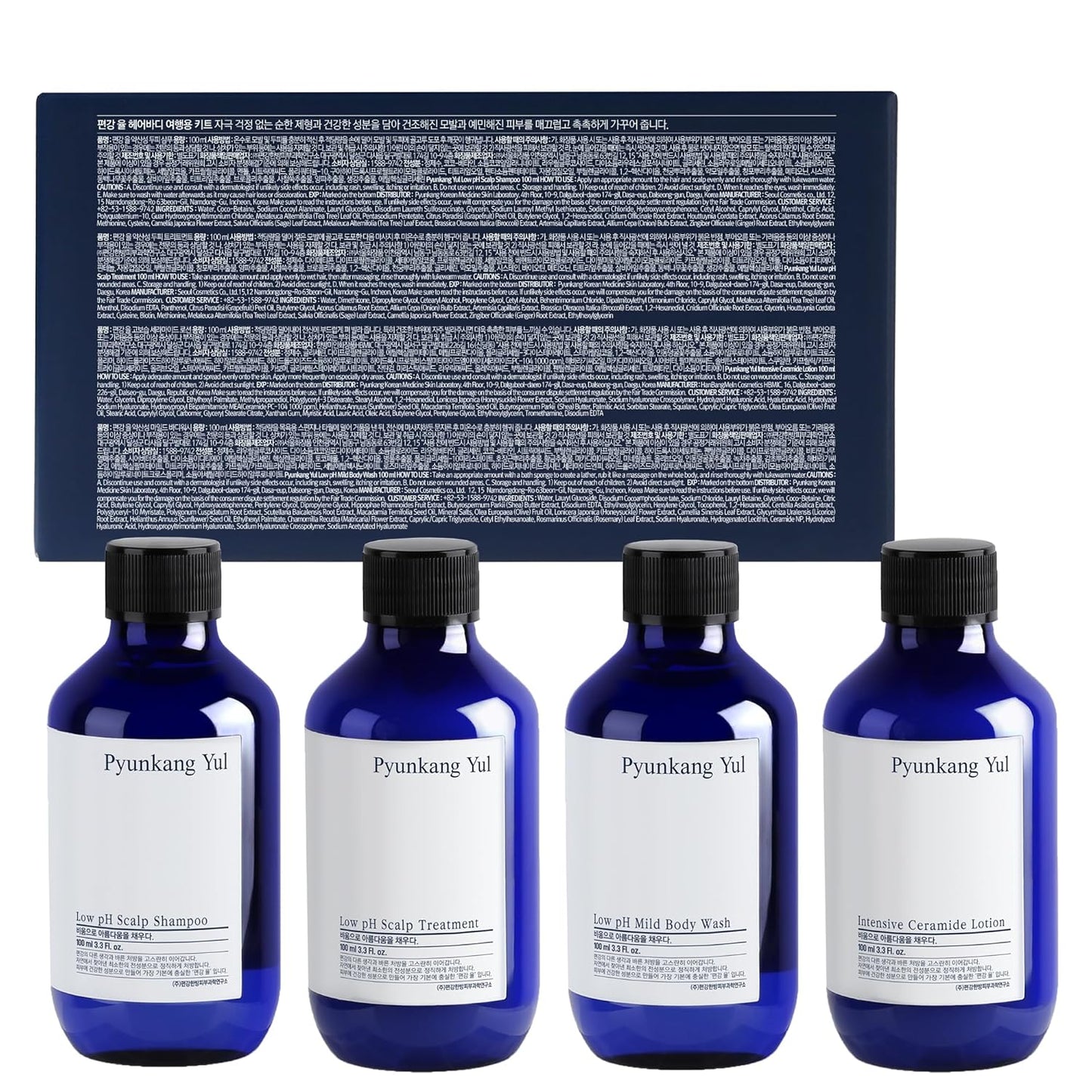 PYUNKANG YUL Hair&Body Travel Kit | Shampoo, Conditioner, Body Wash, Lotion, Spa Kit, 4 items | Low pH, Moisturizing, Soothing, Refreshing, Fragrance Free | Korean Skin Care | 3.38 Fl.Oz. x 4ea