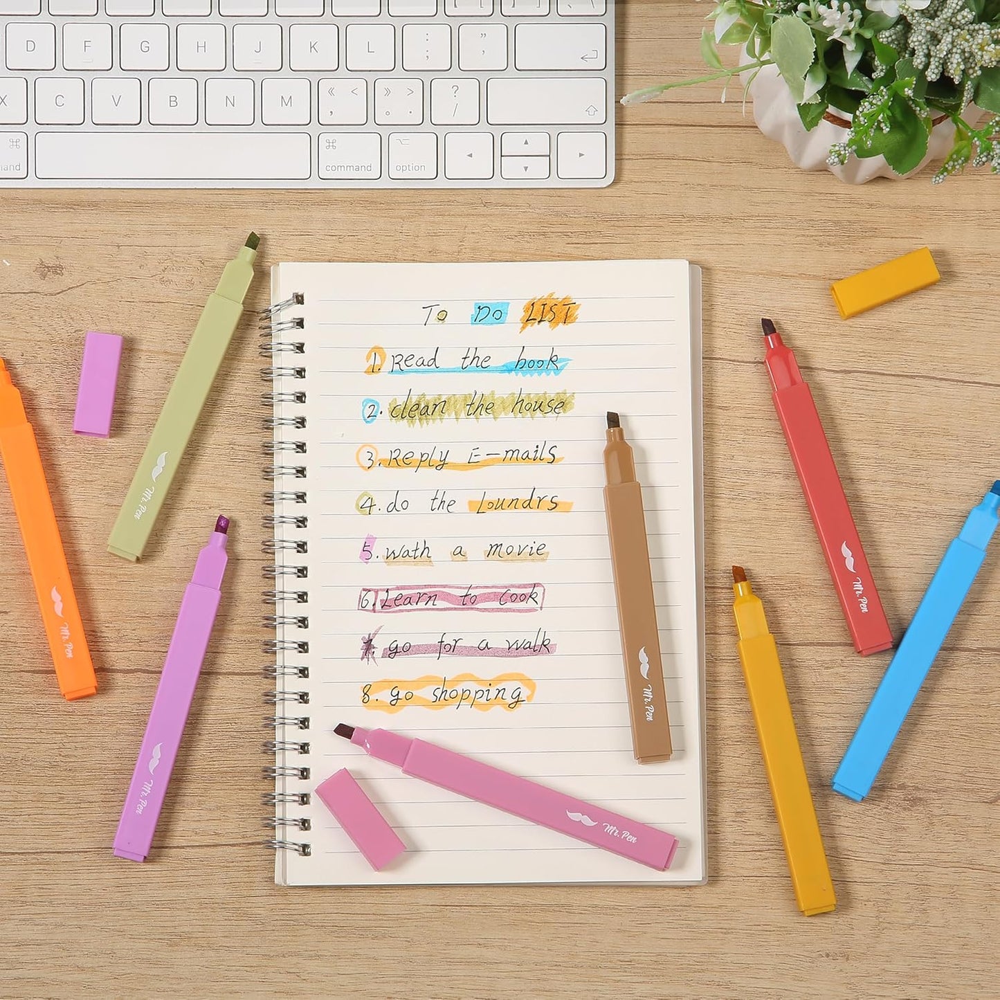 Mr. Pen Aesthetic Highlighters - 8 pcs, Chisel Tip, Warm Colors, Cute Assorted Bible Highlighters - No Bleed