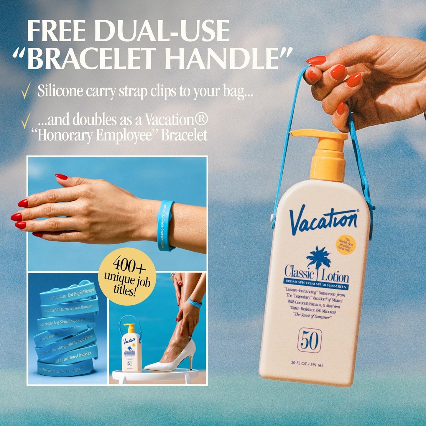 Vacation Classic Lotion SPF 50 Sun Jug, Broad Spectrum Bulk Sunscreen SPF 50, Water Resistant Sunblock, Suntan Lotion with Pump, Vegan, Family-Size, 20 Fl. Oz.