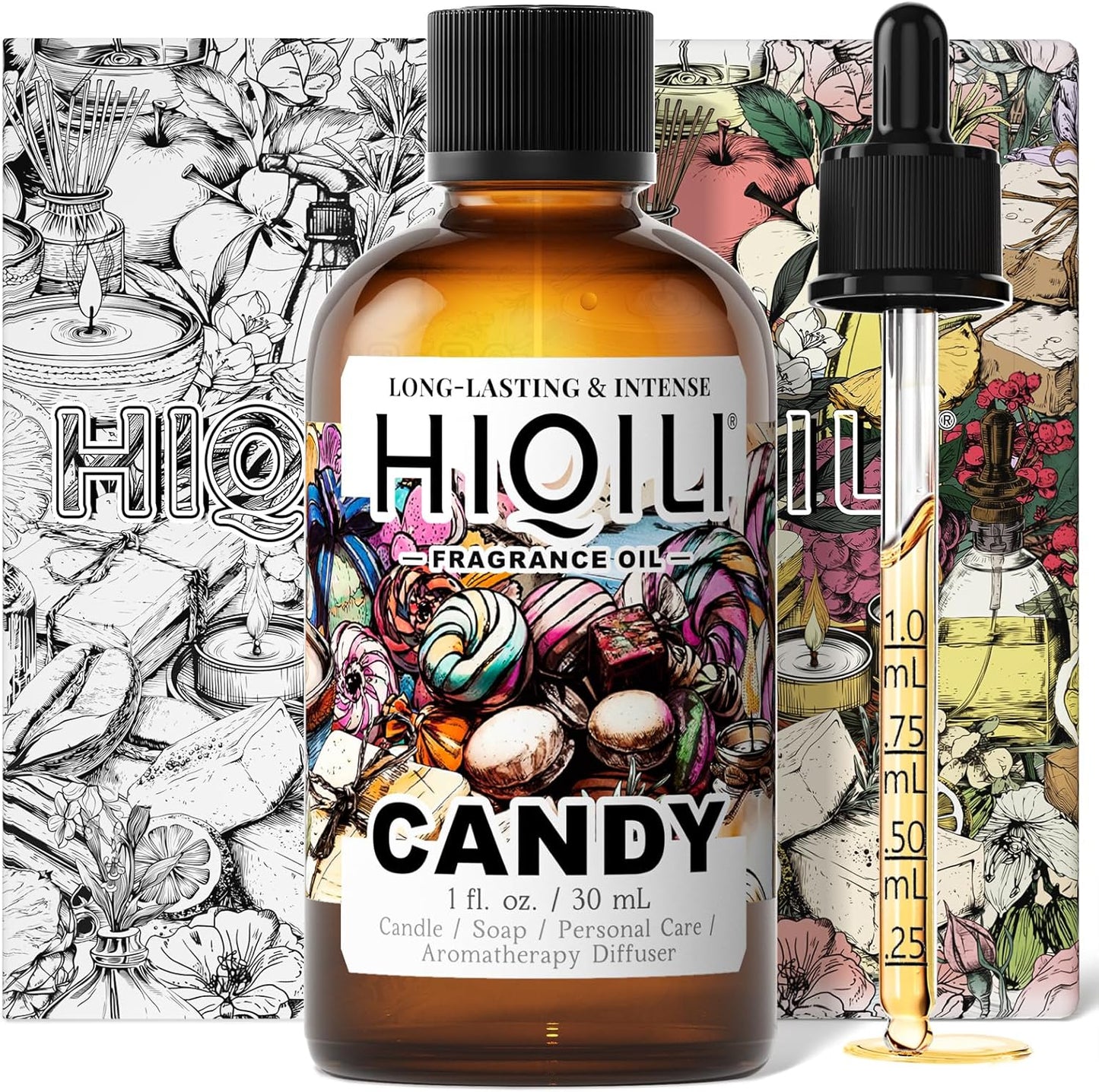 HIQILI Candy Fragrance Oil for Diffusers for Home, Sweet Scent, Perfect for Soap & Candle Making, Long-Lasting - 1 Fl Oz