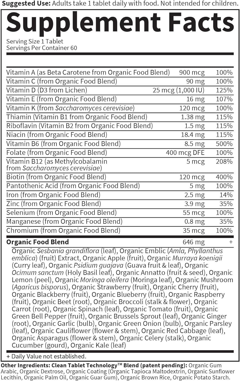 Garden of Life Organics Multivitamin for Women - Women's Once Daily Multi - Whole Food Multi with Iron, Biotin, Vegan Organic Womens Multivitamin for Health, Energy Hair Skin and Nails, 60 Tablets