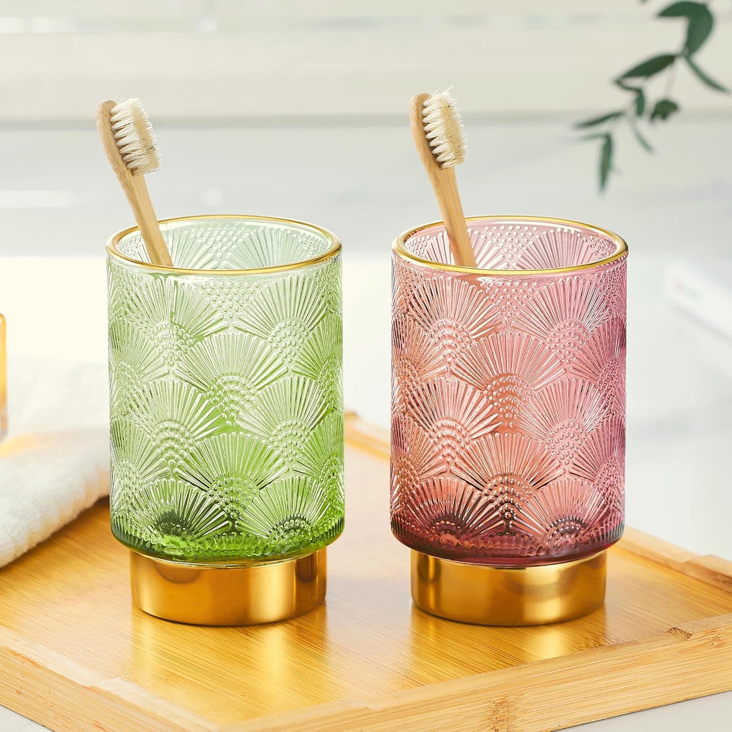 Makeup Brush Holder Organizer,Toothbrush Holders,Desk Pen Pencil Holder,Multifunctional Vintage Glass Brush Cup（A41-4-US）