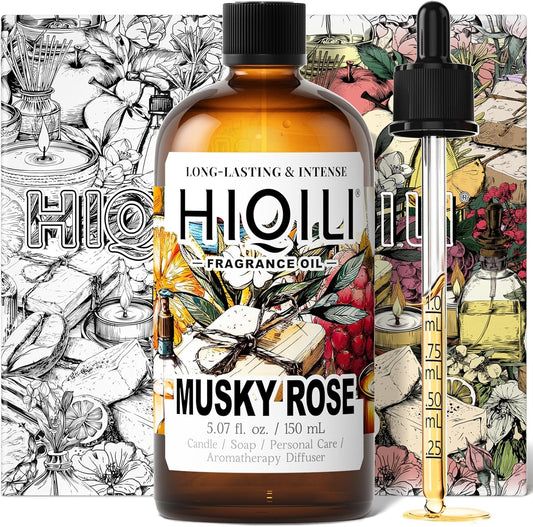 HIQILI Musky Rose Fragrance Oil for Hotel Diffuser, Luxury Scents, for Making Aromatherapy Candle, Perfume, Scented Home Decor- 5.07 Fl Oz