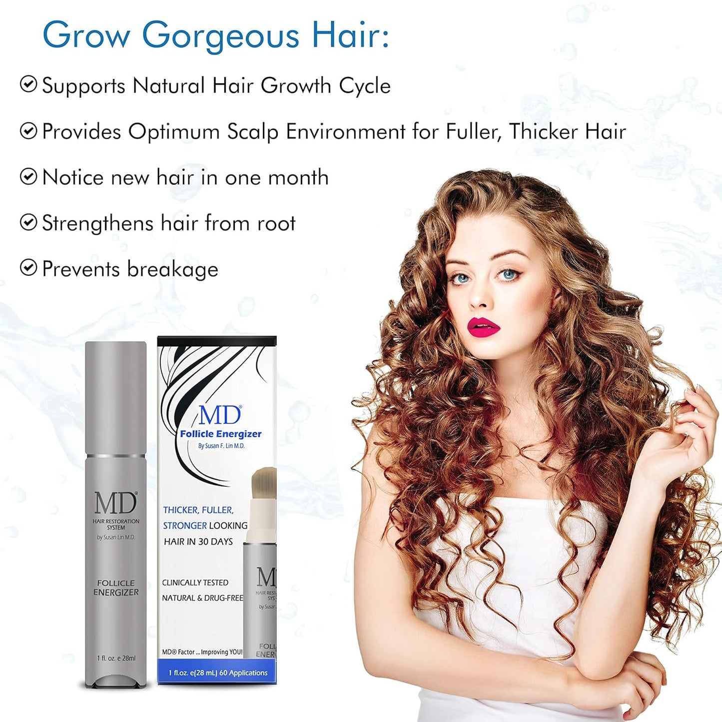 MD Factor suero natural para el crecimiento del cabello | Follicle Energizer Serum: evita el adelgazamiento del cabello y la pérdida de cabello al estimular los folículos capilares para producir un ca