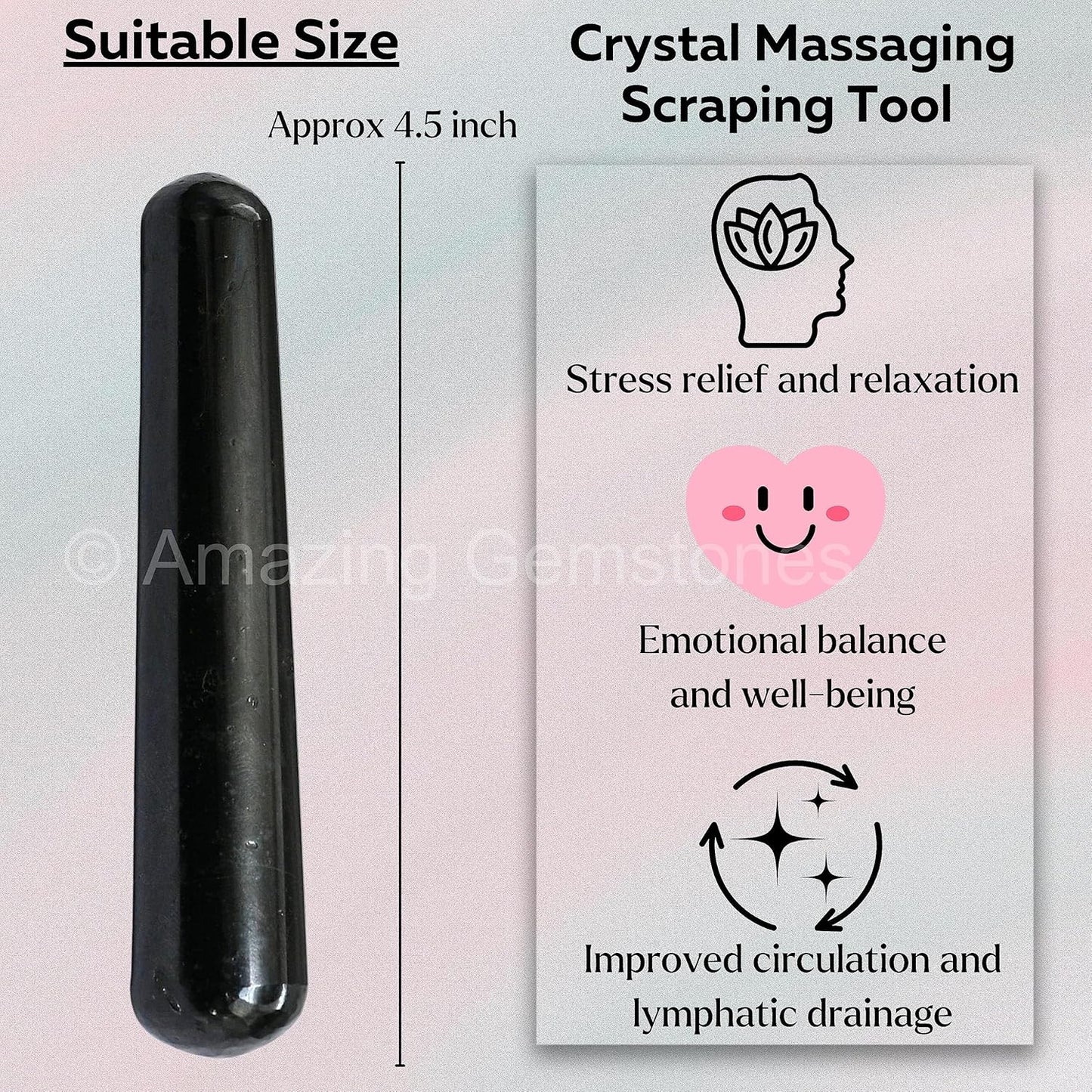 Amazing Gemstone Black Tourmaline Crystal Wand Massage Stick - Pelvic Wand Gua Sha for Adults - Crystals and Healing Stones Massage Wands for Adults Gifts (Smooth)